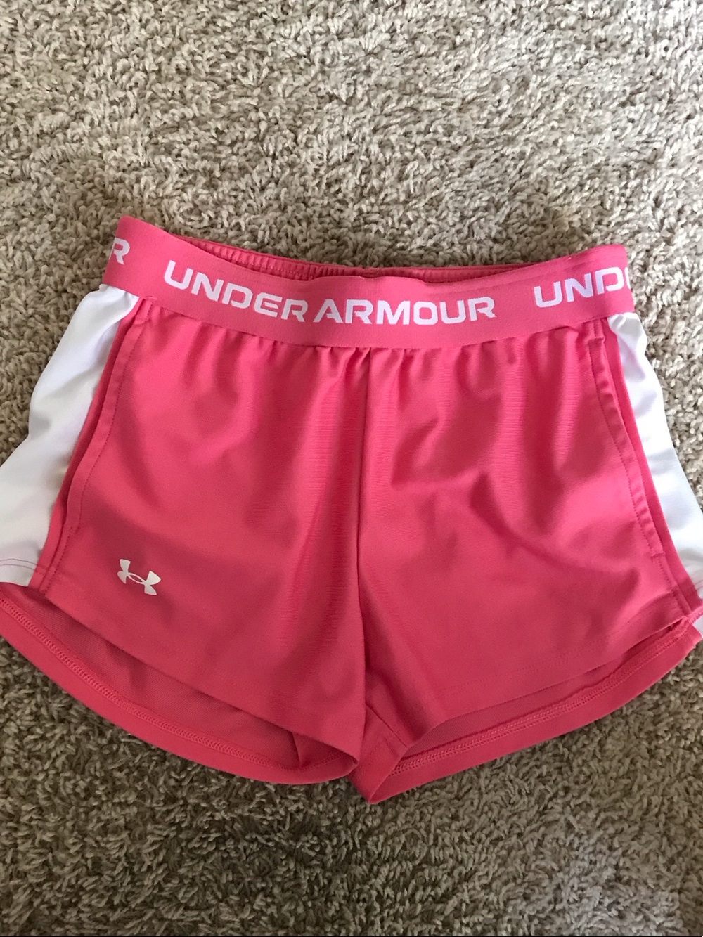 Under Armour Hot Pink Athletic Shorts with White Side Panels